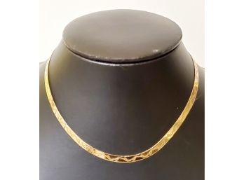 Pretty Vintage Gold Plated Sterling Silver 925 Italy Etched Herringbone Necklace Chain-Italy