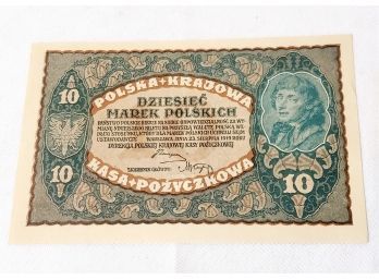 1919 Poland - Polska & Krajowa 10 Mark Marka Banknote