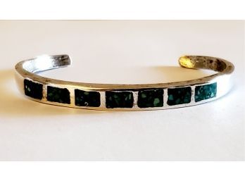 Vintage Retro Sterling Silver & Turquoise Inlaid Bracelet