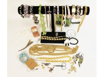 Bob Mackie 100 Silk Scarf- Loose Jade Stones- Costume Jewelry Featuring Brandy Melville- Napier & More