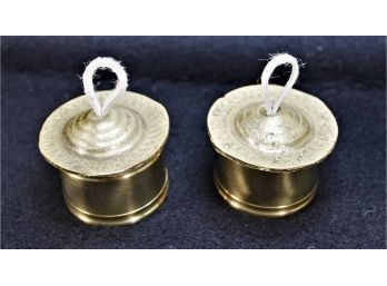 Vintage Pair Of Brass Belly Dancing Finger Cymbals Or Zills With Stands