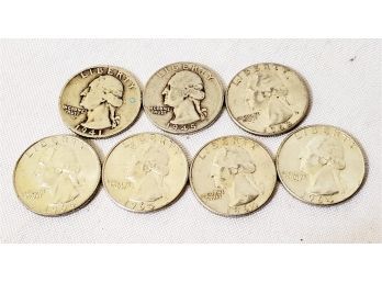 Seven US Silver Quarter Assortment - 1941, 1943, 1964 & 1964 - Lot G