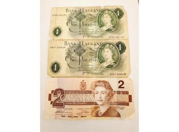 Trio Of Bank Of England & Canadian Paper Banknotes