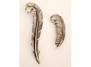 Two Vintage Sterling Silver Ladies Feather Brooches / Pin