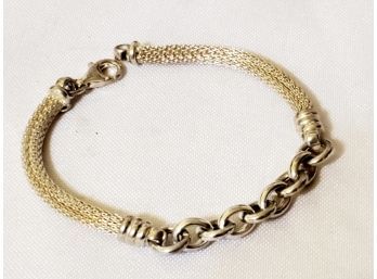 Sterling Silver 935 Ladies Mesh & Chain Link 7.5 Inch Bracelet