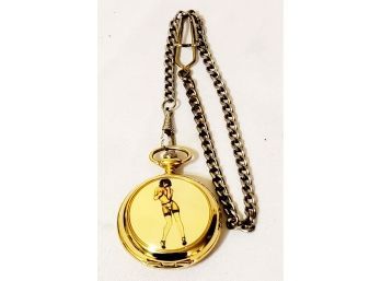Geneva Quartz Gold Tone Men's Pin Up Girl Novelty Pocket Watch With FOB