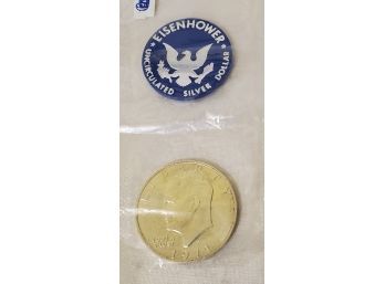 1971 US Eisenhower Uncirculated Silver Dollar Coin Packaged With Blue Token