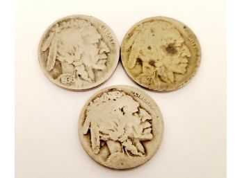 Three Vintage Indian Head Buffalo United States Nickels
