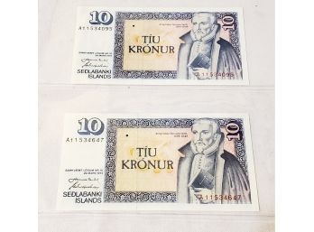 Two Sedlabanki Islands 10 Kronur 1961 Banknote World Paper Money Currency Bills