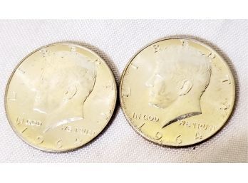 Two 1964 US Kennedy JFK Half Dollar Coins