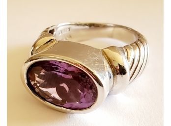 Beautiful Sipada Sterling Silver 925 Oval Amethyst Solitaire Ladies Ring - Size 8