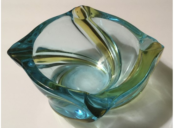 Vintage Retro Crystal Glass Swirled Colorful Ashtray