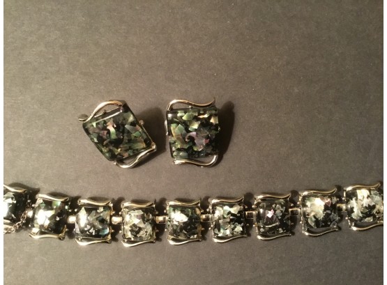 Vintage Coro Speckled Bracelet & Matching Clip Earrings