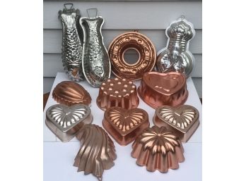 Dozen Vintage Copper & Metal Hanging Jello Molds