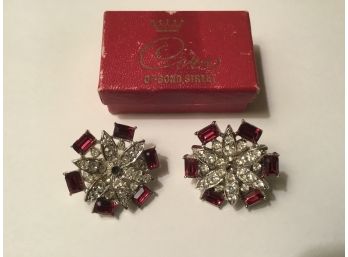 Vintage Coro Bejeweled Clip Earrings Original Box