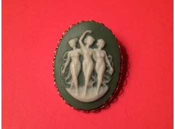 Cameo Style Three Lady Embossed Pin, Brooch
