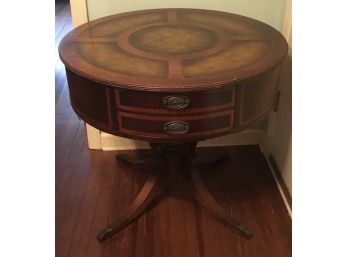 Antique Leather Top Drum Table