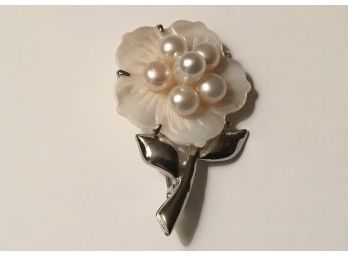 Vintage Mother Of Pearl Flower Pin, Brooch