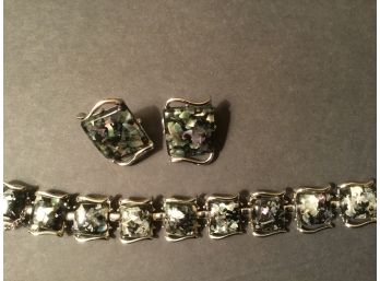 Vintage Coro Speckled Bracelet & Matching Clip Earrings