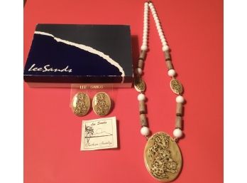 Lee Sands Leopard Ceramic Necklace & Earning Set W Box