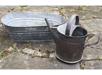 Vintage Copper Watering Can & Galvanized Steel Bucket