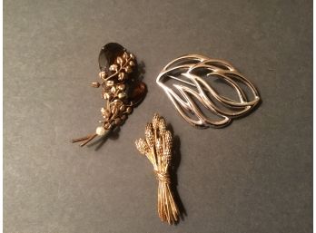 Vintage Trio Of Pins, Brooches