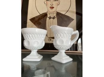 Vintage Kings Crown Milk Glass Cream And Sugar Set