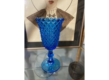 Imperial Glass Company Diamond Point Electric Blue Glass Vase **Glows In UV Black Light**