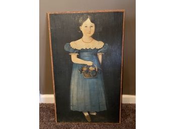 Folk Art Painting Of Girl In Blue Dress