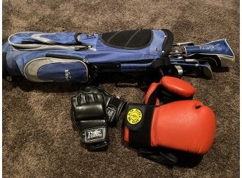 Childs Golf Clubs, And Boxing Gloves