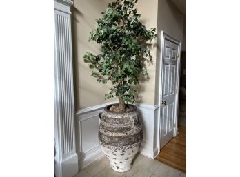 Huge Pottery Planter With Artificial Ficus Plant