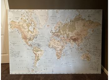 Large World Canvas Map On Metal Frame