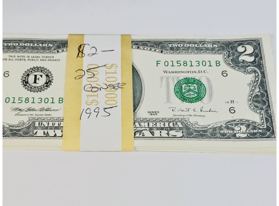 25  Consecutive Number Crisp $2 Dollar Bills  (301-325) 1995