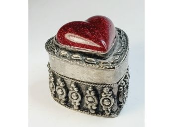 Vintage  Silver Heart Small Ornate Jewelry Box