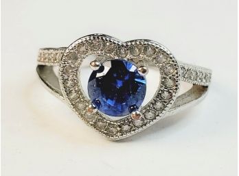 Beautiful Vintage Sterling Silver Blue Stone Heart Ring