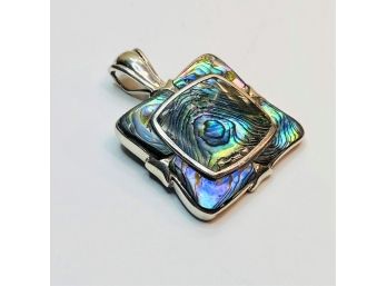 Stunning Vintage Sterling Silver Abalone Shell Inlay Pendant