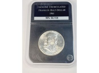 1961 Franklin Half Dollar UNC Silver In Slab Case