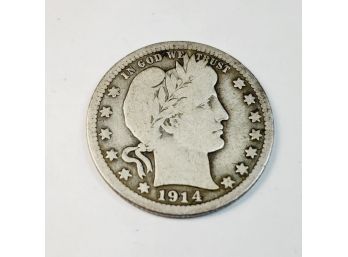 1914 Barber Quarter Silver (108 Years Old)