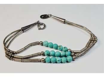 Vintage Sterling Silver  Turquoise Beaded Bracelet