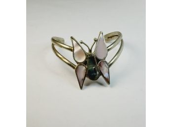 Iridescent Inlay Butterfly  Cuff Bracelet