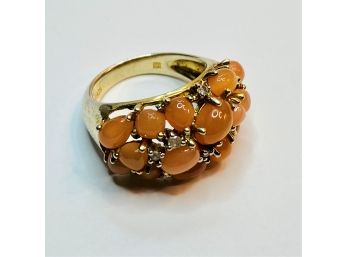 Vintage Gold Over Sterling Silver Orange Stone Ring (50's)