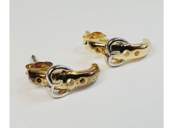 2 Tone Gold  On Sterling Belt Buckle Earrings
