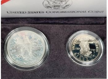 United States Silver  Congressional Proof  Coins  Set In Brown Velvet Case With Cert.