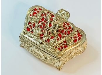Ornate Red / Gold Tone Jewelry Box In The  Shape Of A  Crown