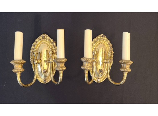 Pair Of Brass Wall Sconces, See Pics