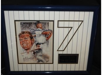 Signed Frame And Matted Mickey Mantle Litho NY Yankees 17x20