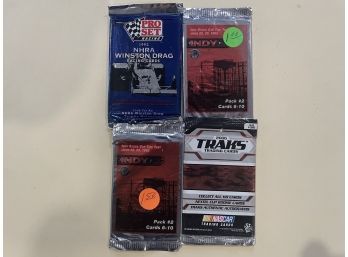 4 - Nascar & Indy Sealed Race Card Packs   Please Review Photo For Packs You Will Receive   Lot Is For 4 Packs