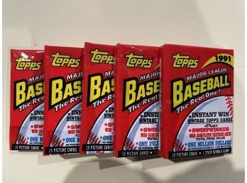5 - 1991 Topps Baseball Card Packs    15 Cards Per Pack   Lot Is For 5 Packs