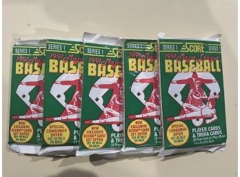 5 - 1991 Score Series 1 Baseball Unopened Packs.   17 Cards Per Pack    Lot Is For 5 Packs