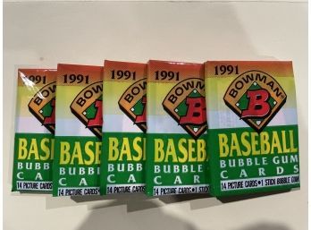 5 - 1991 Bowman Baseball Card Packs    14 Cards Per Pack   Lot Is For 5 Packs